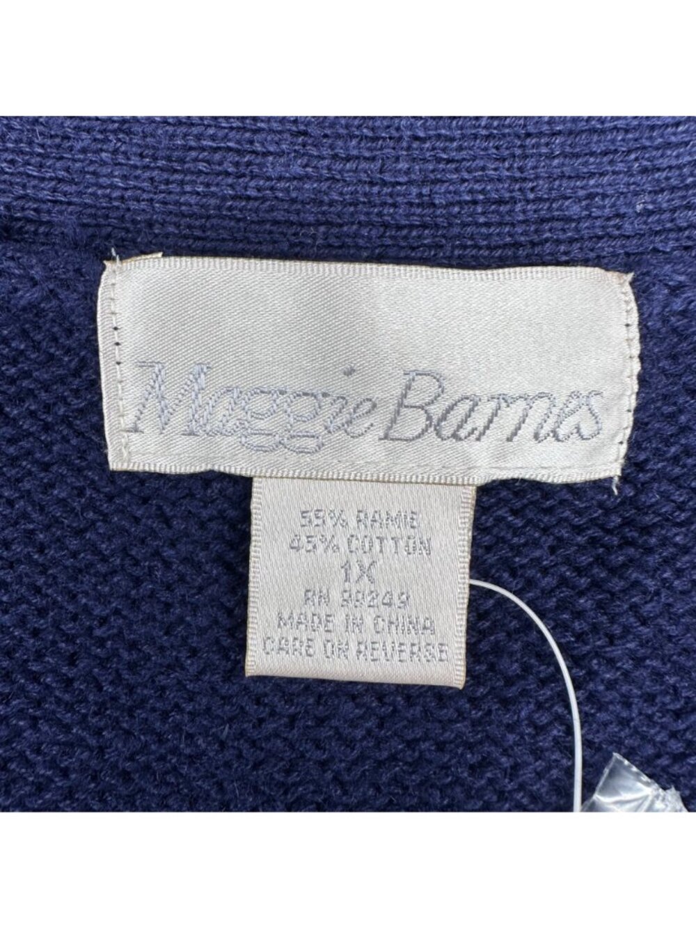 Vintage Navy Blue Sweater Vest Pink Rose Knit Button Front 1X Maggie Barnes - Picture 4 of 8